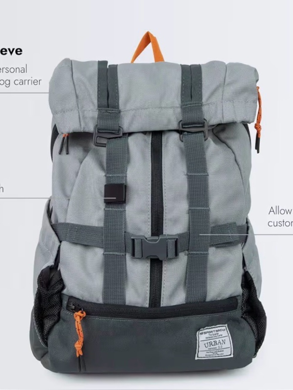 K9 Sport Sack - “ urban” Small Grey Pet Backpack Carrier